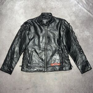 Diamond Plate Jacket Mens Large Black Buffalo Leather Eagle Live To Ride Biker